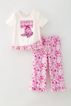 Howdy Western printed tunic w/ruffle hem & floral pants. OFG62613 JEAN