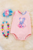 Teddy bear applique baby onesie with snaps. RPG25154001 AMY