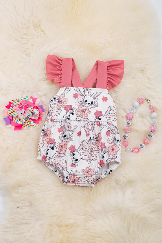 Lovely Easter bunny printed white onesie with snaps. RPG20204001 WENDY