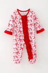 Candy cane printed on pink with ruffle hem. RPG61440 AMY