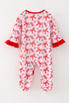 Candy cane printed on pink with ruffle hem. RPG61440 AMY