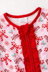 Candy cane printed on pink with ruffle hem. RPG61440 AMY