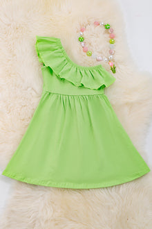  Lemon green cold shoulder dress. DRG20204008 AMY