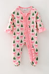 Christmas tree printed baby romper with pink trim. RPG61439 SOL