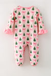 Christmas tree printed baby romper with pink trim. RPG61439 SOL