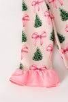 Christmas tree printed baby romper with pink trim. RPG61439 SOL