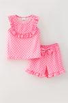 Pink checkered printed top & shorts. OFG62616 AMY