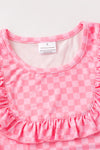Pink checkered printed top & shorts. OFG62616 AMY