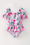 Pink strawberry printed girls swimsuit. SWG60182 AMY