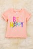 Be happy" Peach tee shirt with folded sleeves. TPG25154005 AMY