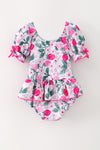 Pink strawberry printed girls swimsuit. SWG60182 AMY