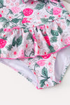 Pink strawberry printed girls swimsuit. SWG60182 AMY