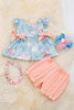 White Easter bunny printed on blue tunic & peach bubble shorts. RPG20204009- EDUARDO