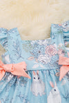 White Easter bunny printed on blue tunic & peach bubble shorts. RPG20204009- EDUARDO