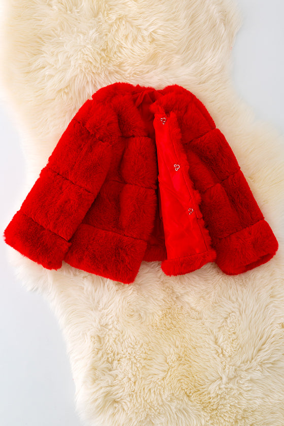 TPG40414 Jean: Red faux fur cozy jacket.