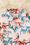 (Western) Horse printed on cream long sleeve button up shirt.  TPB50365 Jean