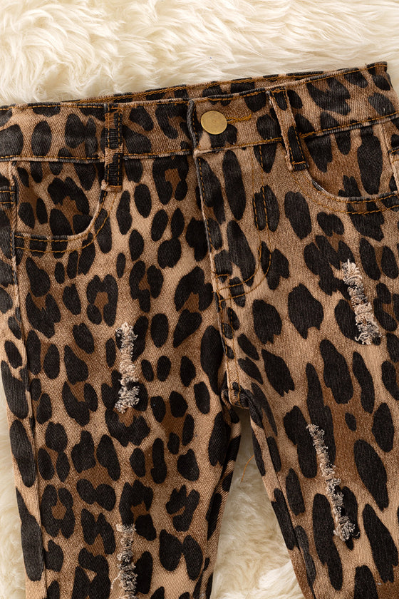 Leopard double layer denim pants w/adjustable waistband. PNG65153029 SOL