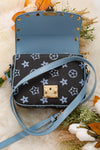 Charcoal / dusty blue spike detail crossbody purse. BBG65153025 M