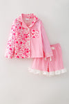 Pink half floral half stripe printed girls pajamas. PJG60439 JEAN