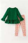 Dark green ruffle sleeve top and floral leggings. OFG61951 SOL