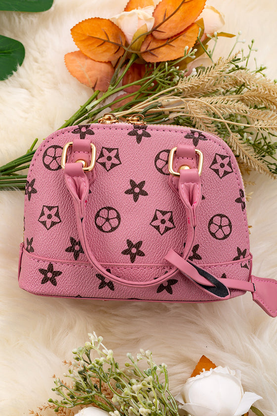 Pink with brown star printed half moon crossbody purse. BBG65203031 M