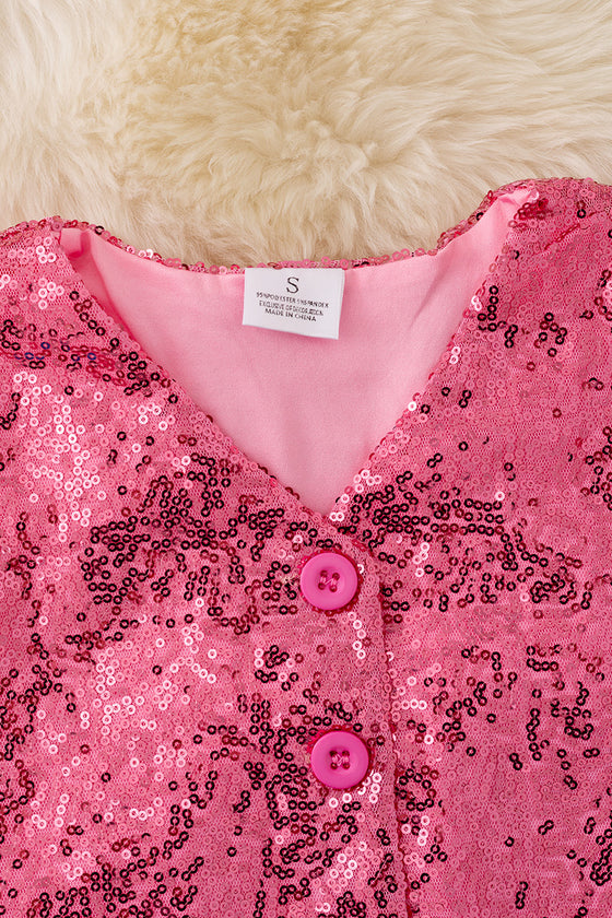 LT. Pink sequins button up vest. TPG50020 JEAN