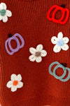 Rust Knit sweater with embroidered pumpkins & flowers. TPG60459 AMY