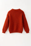 Rust Knit sweater with embroidered pumpkins & flowers. TPG60459 AMY
