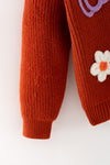 Rust Knit sweater with embroidered pumpkins & flowers. TPG60459 AMY