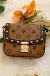 Khaki with brown trim spike detail crossbody purse. BBG65153023 M