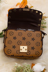 Khaki with brown trim spike detail crossbody purse. BBG65153023 M