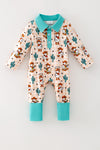Western duck printed romper with mint fold over footie. RPB60577 SOL
