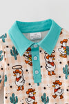 Western duck printed romper with mint fold over footie. RPB60577 SOL
