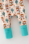 Western duck printed romper with mint fold over footie. RPB60577 SOL