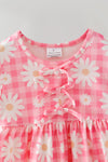 Pink plaid daisy printed girls 2 piece set. OFG61878 AMY