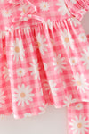 Pink plaid daisy printed girls 2 piece set. OFG61878 AMY