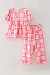 Pink plaid daisy printed girls 2 piece set. OFG61878 AMY