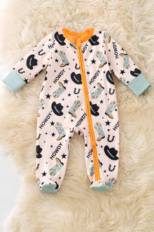  (WESTERN) "Howdy" Western printed on blue baby onesie. RPB50470 SOL