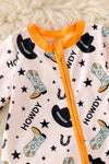 (WESTERN) "Howdy" Western printed on blue baby onesie. RPB50470 SOL