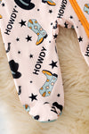 (WESTERN) "Howdy" Western printed on blue baby onesie. RPB50470 SOL