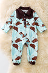 (WESTERN) Cowboy boot printed on blue baby onesie. RPB50468 AMY
