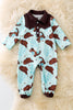 (WESTERN) Cowboy boot printed on blue baby onesie. RPB50468 AMY