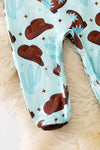 (WESTERN) Cowboy boot printed on blue baby onesie. RPB50468 AMY