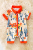 (Western) Dry dessert on cream printed baby romper with orange trim. RPB50321 Jean