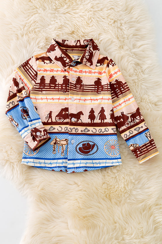 Cowboy button up long sleeve shirt. TPB50455 SOL