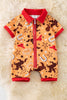 Yellow western printed boys baby romper with zipper. RPB50495 SOL