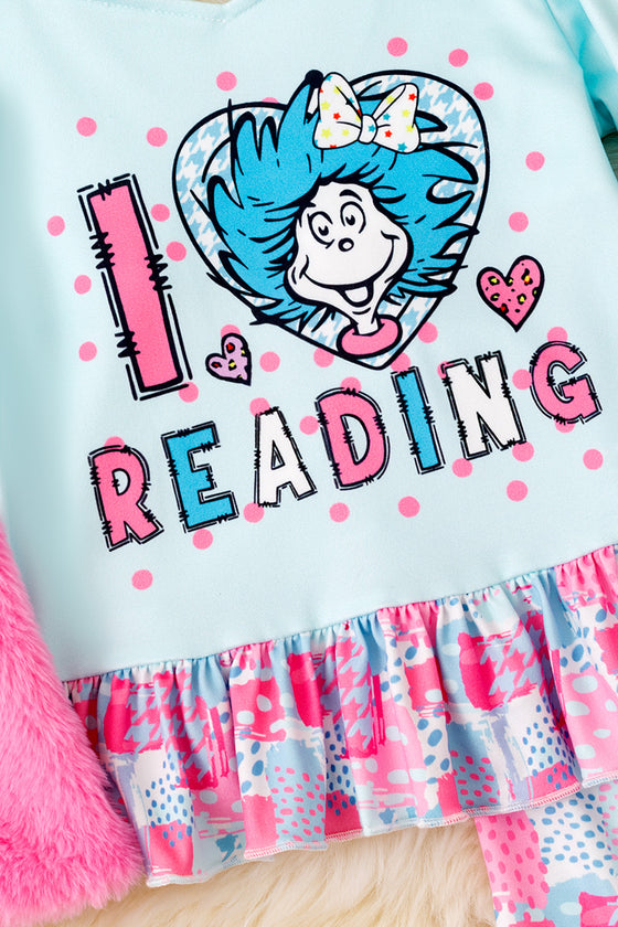 " I Love reading" Dr. S printed top & matching bottoms. OFG60192 jean