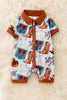 🎍Bamboo made boys western baby romper that zips up. RPB50298