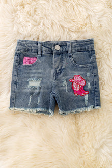  (Western) Distressed Western patch denim shorts. PNG50286 Jean