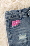 (Western) Distressed Western patch denim shorts. PNG50286 Jean
